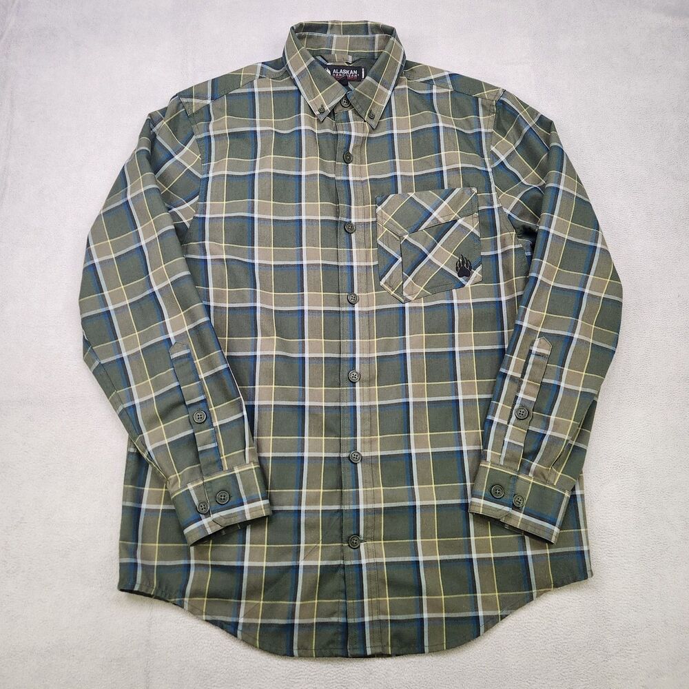 Alaskan Hardgear Button Down Shirt Men's M Green Plaid Long Sleeve Wool Blend